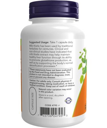 NOW Milk Thistle Extract 750mg Extra Strength - 90 Veg Capsules, Silymarin 600mg - Buy Online on GoSupps.com