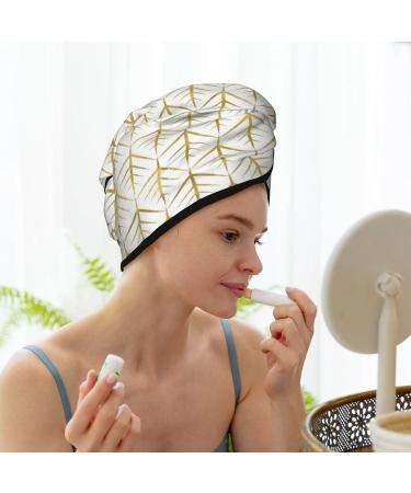 Hair Towel Wrap & Turban - Quick Drying Hair Towel with Button (White & Gold Geometry) | International Shipping Available - Buy Online on GoSupps.com