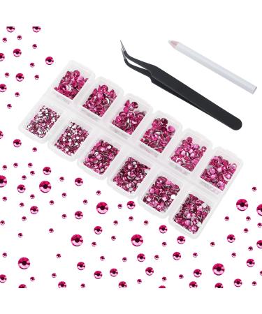 4200 Pieces Flat Back Pink Nail Art Rhinestones for Nail Art Decorations Round Crystal Gems Stickers for Clothes and Craft 1.5 mm - 4.8 mm 6 Sizes