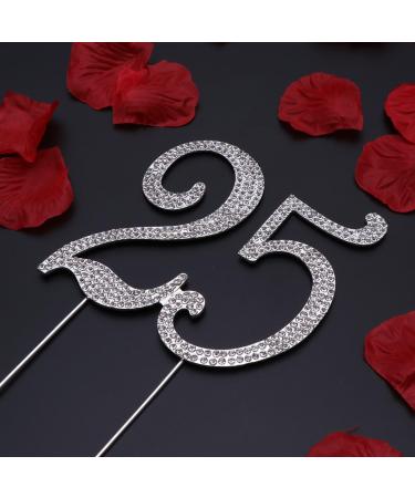TOYMYTOY 25 Cake Topper for 25th Birthday Party or Anniversary Crystal Rhinestones Decorative Cake Topper for Party Supplies (Silver) - Buy Online on GoSupps.com