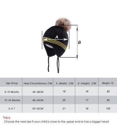 LANGZHEN Toddler Winter Hat | Earflap Knit Beanie for Baby Boys Girls 1-2 Years | Fleece Lined & Warm | Black Pompon - Buy Online on GoSupps.com