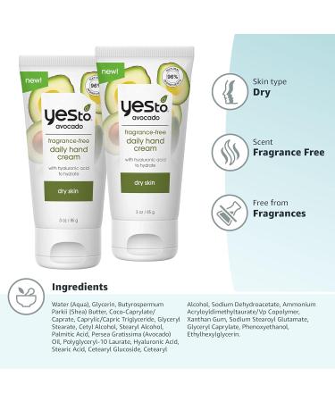 Yes To Avocado Hand Cream | Fast-Absorbing Formula | Omega 3, Hyaluronic Acid, Glycerin | Natural, Vegan, Cruelty-Free | 3 Oz (2 Pack) - Buy Online on GoSupps.com
