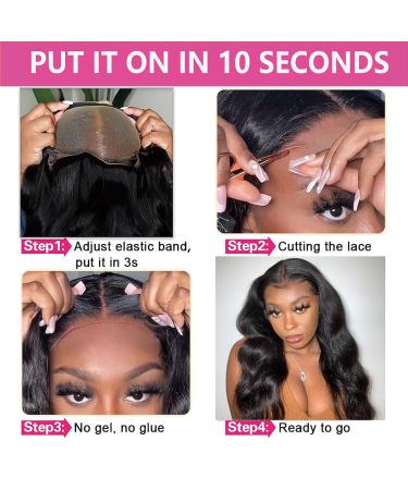 16 Body Wave Lace Front Wig 4x4 HD Transparent Lace Closure 150% Density Glueless Human Hair Pre Plucked with Baby Hair - Natural Black Women's Wig - Bleached Knots (16) - Buy Online on GoSupps.com