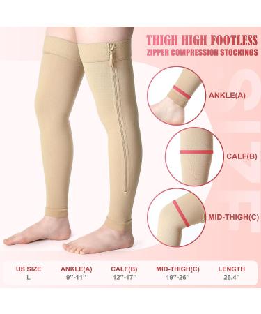 Eurzom Footless Zipper Compression Socks Thigh High 20-30 mmHg - Skin Color, X-Large - 2 Pair for Men and Women with Swelling - Buy Online on GoSupps.com