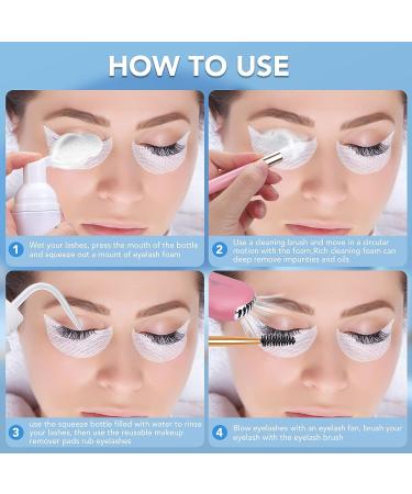 VISCOO Eyelash Shampoo & Cleanser Kit with USB Lash Fan - 150ml Wash Bottle, 60ml Clean Mousse, Mascara Brush, Cleansing Brushes - Salon & Home Use - Buy Online on GoSupps.com