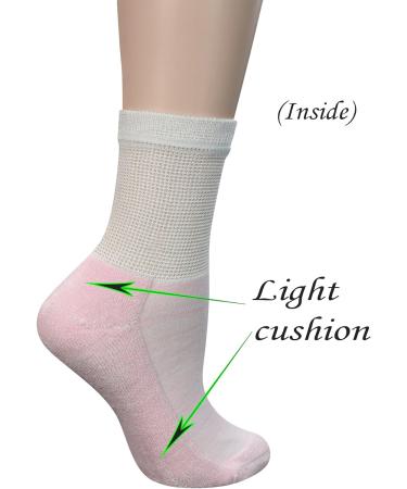 Yomandamor Ladies Bamboo Diabetic Ankle Socks - Non-Binding Top, Cushioned Sole - L Size 3-8 (6 Pairs, Pink) - Buy Online on GoSupps.com