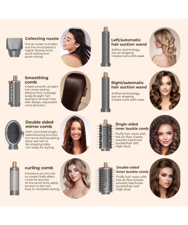 High speed hair dryer with eight in one hot air comb straight roll dual-use curling iron foldable portable hair dryer - Buy Online on GoSupps.com
