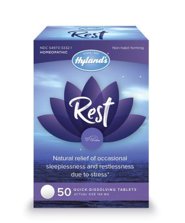Natural Sleep Aid Pills Rest by Hyland's Sleeplessness and Stress Relief Supplement 50 Quick Dissolving Tablets