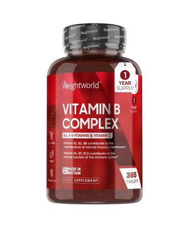 Vitamin B Complex High Strength - 365 Vegan Tablets (1 Year Supply) - Blend of 8 B Vitamins & Vitamin C - One A Day - No Fillers - Folic Acid Biotin B1 B2 B3 B5 B6 Vitamin B12 Supplement