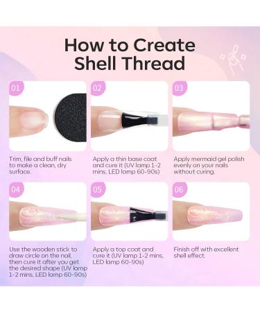 Modelones Gel Nail Polish 6 Colors Shimmer Pearl White Pink Purple Mermaid Nail Drawing Glitter Gel Polish Soak Off Led Summer Nail Gel Swirl Shell Thread Effect DIY Mani Gift with Dotting Pen Pearl Purple - Buy Online on GoSupps.com