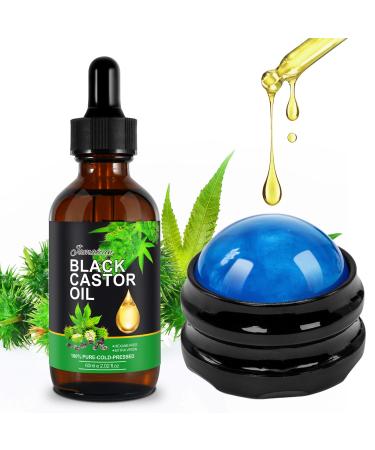 Jamaican Black Castor Oil Body Massage Castor Oil for Relaxation Cold-Pressed Castor Oil to Support Fuller-Looking Skin Care Organic Castor Oil Massage Roller Ball 60ml