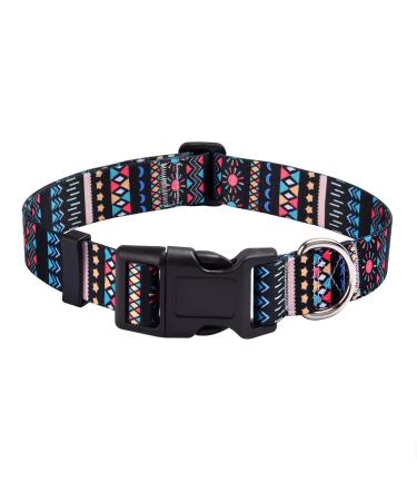 Mihqy dog collar adjustable soft & comfort dog collar Bohemian flowers geometric trunk design for small medium and large dogs (black Bohemia L) L (neck circumference 38-63 cm width 2.5 cm) black Bohemia