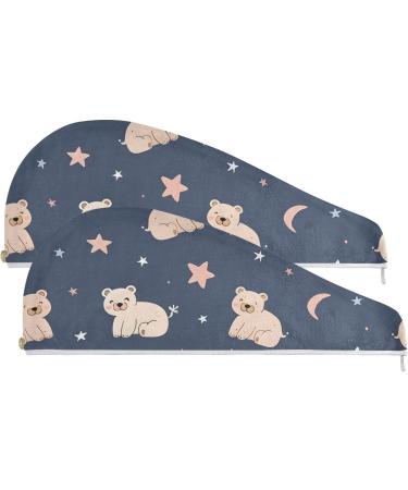 Starry Sky Bears Hair Towel 2 Pack | Super Absorbent Quick Dry Hair Turbans - Perfect for Women & Girls - Buy Online on GoSupps.com