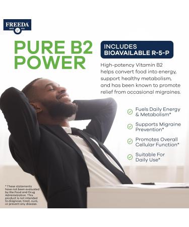 FREEDA Vitamin B2 400 mg Supplement with Riboflavin-5-Phosphate High Potency B2 Vitamins Riboflavin 400mg per Serving for Energy Metabolism & Nervous System Vegan VIT B 2 Small Tablets (60 Ct) - Buy Online on GoSupps.com