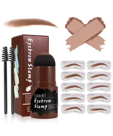 Eyebrow Stamp Stencil Kit  Long Lasting & Waterproof  Eyebrow Stamp and Shaping Kit for Perfect Brow  with 10 Reusable Eyebrow Stencil and 2 Spiral Eyebrow Brushes for Women Girl (Medium Brown)