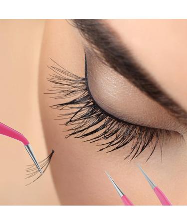 Sibba Eyelash Tweezers Set - 2 Stainless Steel Precision Tools with Straight & Curved Tips for Eyelash Extensions - Pink - Buy Online on GoSupps.com
