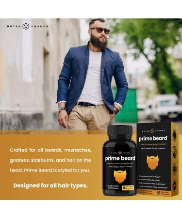 Beard Growth Vitamins for Men - Biotin, Collagen & Saw Palmetto Supplement for Thicker, Longer Facial Hair - Small Pills for All Hair Types - Buy Online on GoSupps.com