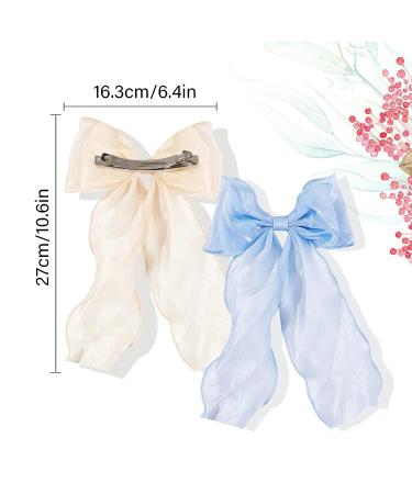 KesaPlan Large Hair Bow Clips for Women - 2PCS Big Silk Satin Bow Hair Slides - French Double Layers Hair Bows with Long Tail Ribbon - Soft Solid Color Bowknot Hairpins for Girls Teens in Blue & Beige - Buy Online on GoSupps.com