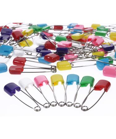 AnMiao Star 100 Pcs 7 Colors Plastic Head Safety Pin Safety Locking Baby Cloth Diaper Nappy Pins (1.6Inch Long)