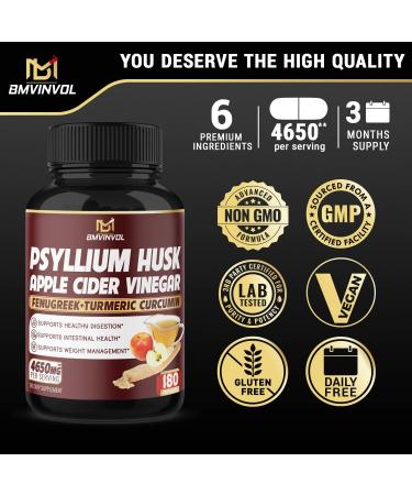 BMVINVOL Psyllium Husk Fiber Supplement 4650mg with Apple Cider Vinegar Fenugreek - 3 Months Supply - Supports Weight Management & Digestive Regularity - Buy Online on GoSupps.com