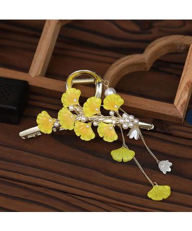 One Piece Metal Flower Hair Barrettes Women Bride Vintage Flower Pearl Barrettes Pearl Hairpin Large Hair Clips with Tassels for Women Girls Thick Hair - Buy Online on GoSupps.com