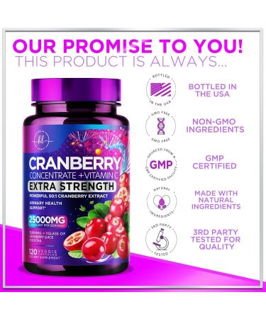 Cranberry Supplement Pills Extract from 25000mg - 3X Strength Concentrated Whole Fruit Cranberry with Vitamin C Triple Strength for Cleanse & Urinary Tract Health Support Sugar-Free - 120 Capsules 120 Count (Pack of 1) - Buy Online on GoSupps.com