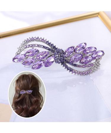 Rhinestone Crystal Hair Clips for Women Girl Purple Hair Barrettes Snap-On Hair Pins Leafy Elegant French Clasp Automatic Clamp Hair Accessories for Fine Medium Thick Hair