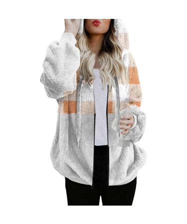 Hanxiulin coat plush jacket hoodie jacket oversize winter coat hiking jacket ladies basic hooded jacket cooking jacket coat long thick warm outdoor winter coat plush jacket orange xl