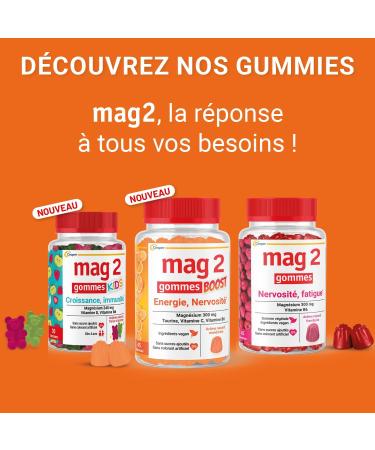 MAG 2 - BOOST gummies - Magnesium taurine vitamins B6 and C - Anti-nervousness and anti-fatigue - No added sugars - Natural mandarin flavor - Food supplement - 45 gummies - Buy Online on GoSupps.com