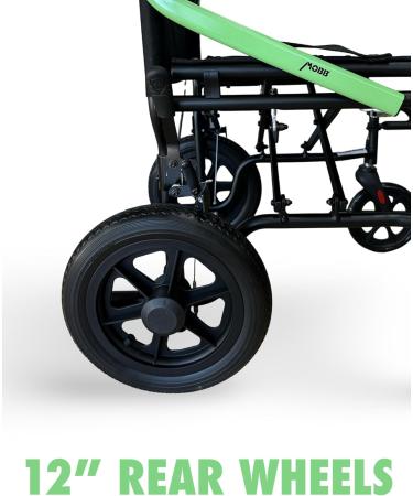 MOBB Transport Wheelchair w/Handbrake 12" Wheels Swing Away Legrest Foldable Backrest 18 Seat Width 300lbs Weight Capacity Lime Green - Buy Online on GoSupps.com