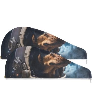 Dog Astronaut Hair Towel 2 Pack - Super Absorbent Quick Dry Hair Turbans for Women & Girls | Head Towel with Button Twisty Wrap - Buy Online on GoSupps.com
