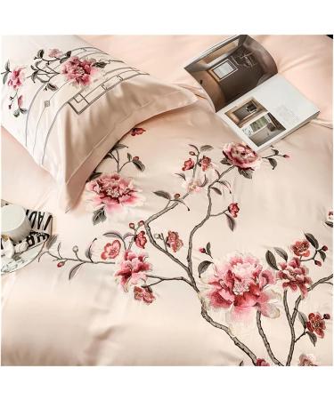 Precision Brocade Egyptian Cotton Luxury Chinese Style Flower Embroidery Bedding Set Silky Duvet Cover Bed Sheet Pillowcase Soft (B 4Pcs) - Buy Online on GoSupps.com