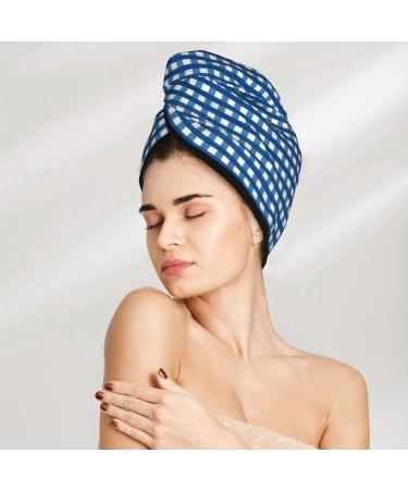 Blue Gingham Microfiber Hair Towel | Super Absorbent Quick Dry Wrap for Long Curly & Thick Hair - Soft Coral Velvet - Buy Online on GoSupps.com