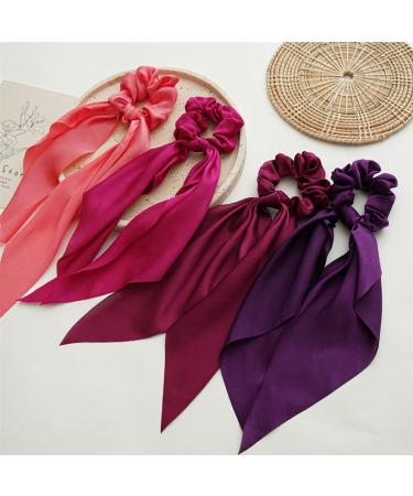 scicent Satin Scrunchies 5 Pieces Solid Silk Long Hair Ribbons Knotted Hair Bows Long Tails Scarf Hair Ties Elastics Rubber Ponytail Holders Accessories for Women Girls - 24012 - Buy Online on GoSupps.com