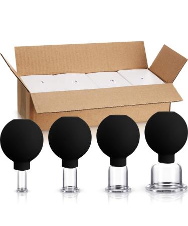 4 Pieces Glass Cupping Set Glass Silicone Cupping Cups Massage Vacuum Suction Cupping Cups for Body Face Leg Arm Back Shoulder Muscle and Joint Pain (Black) - Buy Online on GoSupps.com