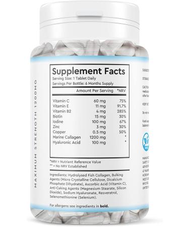 Marine Collagen Peptide Tablets 1200MG - 6 Month Supply - 180 High Strength Hydrolyzed Tablets for Skin, Hair, Muscle & Joints - Buy Online on GoSupps.com