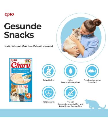 Inaba Ciao Churu Sticks - Hand-Fed Cat Treats with Tuna & Scallops - Delicious 56g Snacks for Cats - Buy Online on GoSupps.com