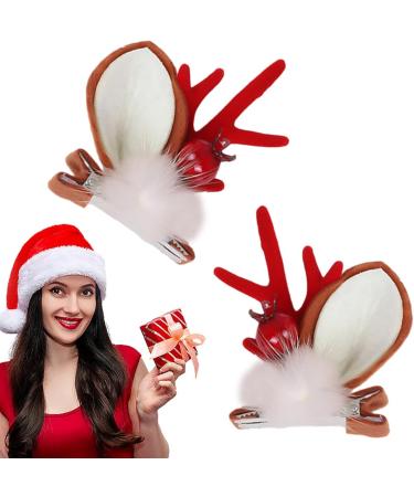 TROONZ Christmas Hair Barrettes - Santa Claus Reindeer Ears Barrettes Deer Horn Barrettes Ornament Accessories for Friends Women Family Birthday Gift Red fruit mink hair - Buy Online on GoSupps.com