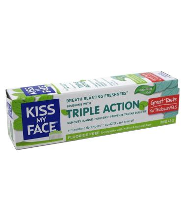 Kiss My Face Toothpaste Triple Action Cool Mint Gel 4.5 Ounce (133ml) (3 Pack)