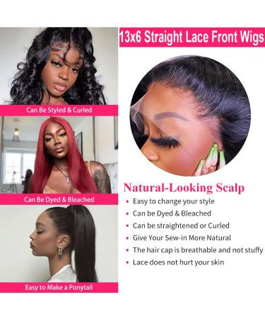 24in 13x6 HD Lace Front Wig Brazilian Virgin Hair Natural Black - 180% Density Straight Human Hair Wig for Black Women - Buy Online on GoSupps.com