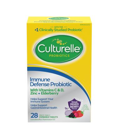 Culturelle Immune Defense Probiotic + Elderberry Vitamin C and Zinc Immune Support for Adults Mixed Berry Chewables 28 Count