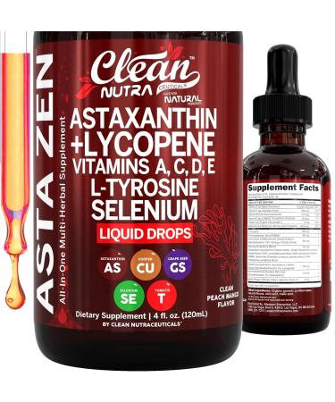 Clean Nutra Astaxanthin Lycopene Liquid Drops Absorption Support Vitamins A C D E 4 fl oz Potent Natural D3 C E A & Selenium L-Tyrosine Formula Pure Antioxidant Blend Enhanced Nutrient Uptake