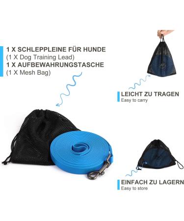 Toozey Waterproof Drag Line for Dogs - 5m/10m/15m/20m Training Leash with Hand Loop & Mains Bag - Durable Blue Leash for Large & Small Dogs - Buy Online on GoSupps.com