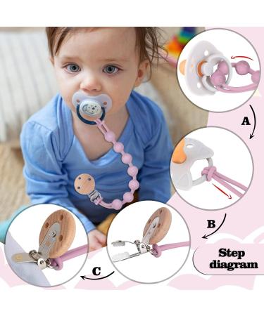 Silicone Pacifier Chain Set - BPA Free 2 Pieces Light Pink & Light Violet - Perfect for Baby Girls - Buy Online on GoSupps.com