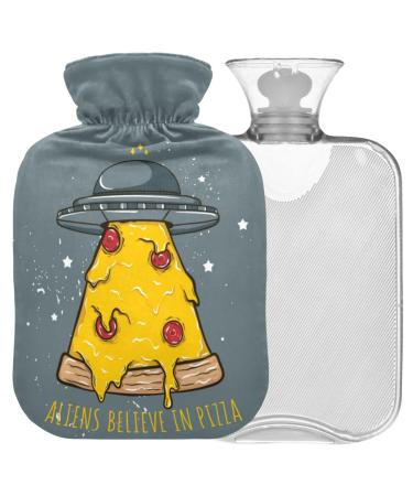 Naanle pizza aliens hot water bottle with reference transparent hot water bottle 1l heat bottle for bed hand feet warmer pain relief warmth and cold therapy