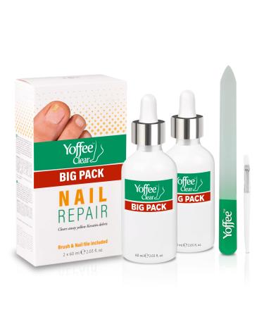 Yoffee Clear Nail Care Kit 2 x 60ml Bottle - Fungal Nail Treatment for Finger and Toe Nail - Antibacterial & Antiseptic - Antifungal with Organic Argan Oil Tea Tree Oil Improved Formula/Made in Spain