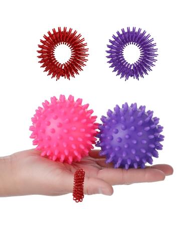 DSLSQD 2 pieces of acupressure ball & 2 acupressure ring hedgehog balls hard massage balls skills hedgehog ball massage set spiked massage ball for stress reduction for massage to massage hands buttocks buttocks