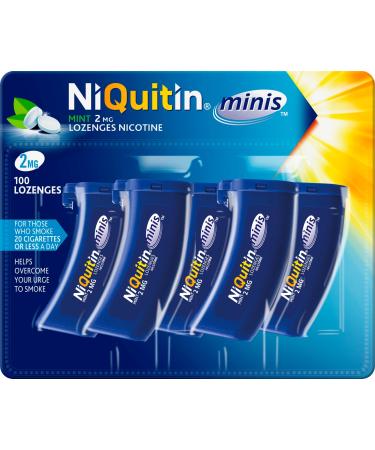 NiQuitin Minis Mint 2 mg Lozenges - Effective Smoking Craving Relief - Practical Pocket-Sized Container - 100 Mini Lozenges - Relieve Sudden Cravings - Reduce and Quit Smoking Aid