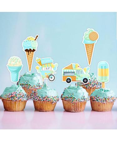 Cheereveal 24 Pieces Ice Cream Cupcake Toppers 6 Shapes Blue Ice Cream Cupcake Picks Hawaii/Sweet Summer Theme Baby Shower Birthday Party Cake Decorations Supplies - Buy Online on GoSupps.com