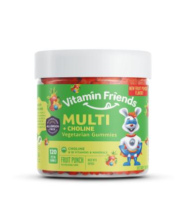 Vitamin Friends - Vegetarian Multivitamin & Choline for Kids - Daily Nutritional Support Gummies w/Vitamin C D E A B6 Zinc Folic Acid Choline Selenium Niacin Thiamin Biotin (30 Day Supply)